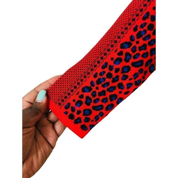 Gianni Bini orange blue knit animal print fit and flare midi dress sz med - Picture 2 of 6